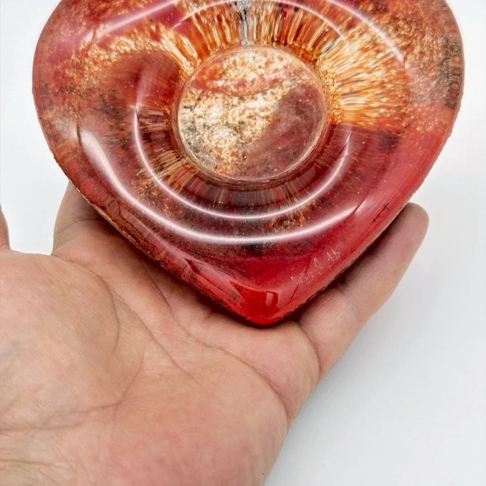 Art Glass Heart Paperweight Red Orange Swirled Mottled Maka 78
